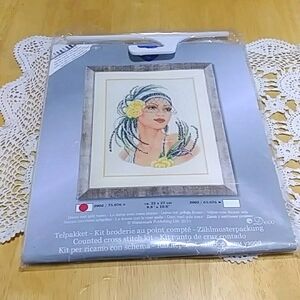 Counted Cross Stitch Kit, Vervaco, Yellow Rose Flapper Lady